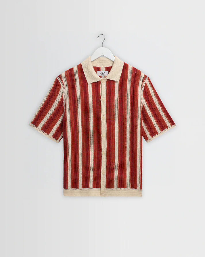 WAX LONDON PORTO CROCHET SHIRT IN ECRU AND ORANGE STRIPE