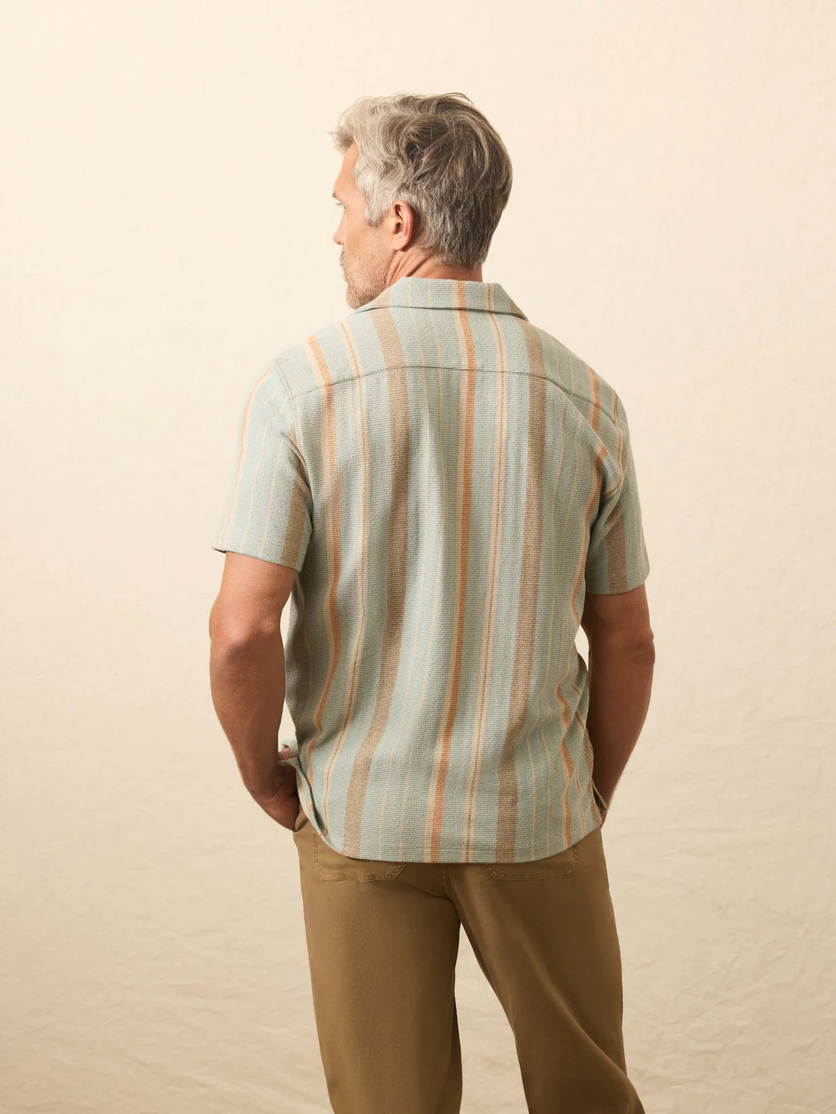 FAHERTY SHORT SLEEVE OASIS SHIRT IN SEQUOIA LAKE STRIPE in SEQUOIA LAKE STRIPE — view 2