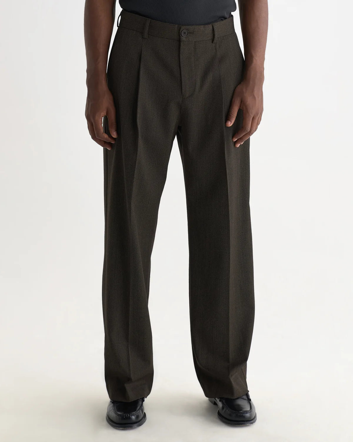 WAX LONDON AUBYN TWO TONE WOOL BLEND TROUSER IN BROWN
