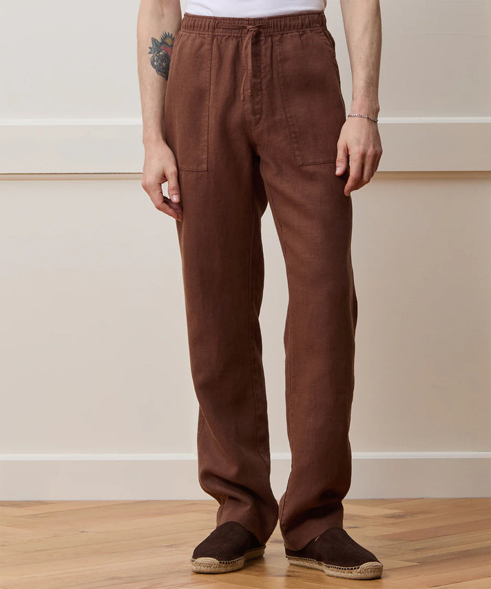 TODD SNYDER STRAIGHT FIT LINEN BEACH PANT IN CIGAR