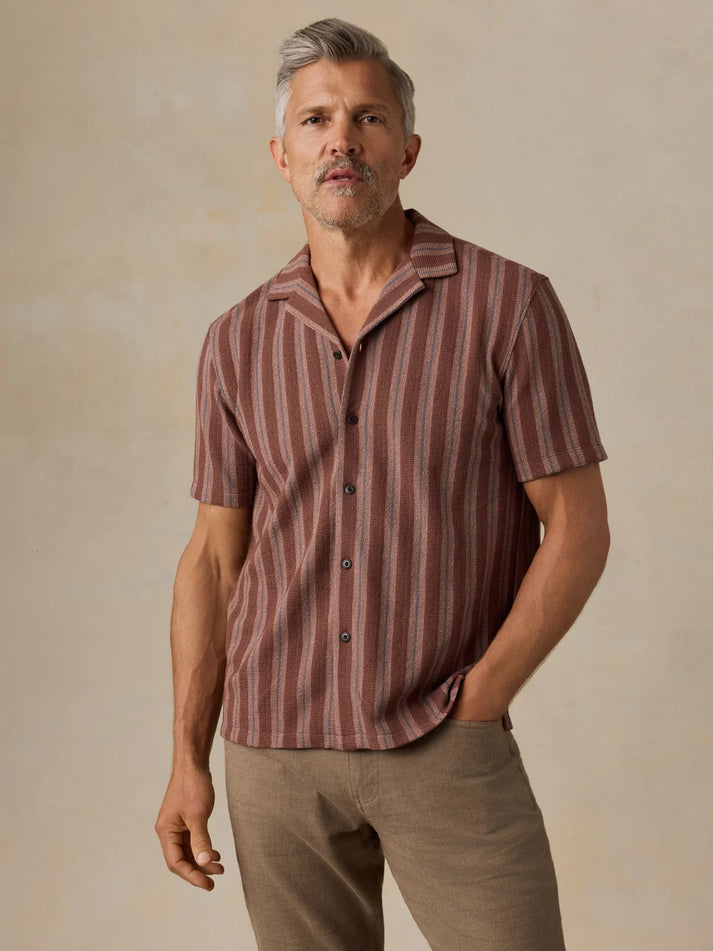 FAHERTY SS OASIS CAMP SHIRT IN AUTUMN SKY STRIPE