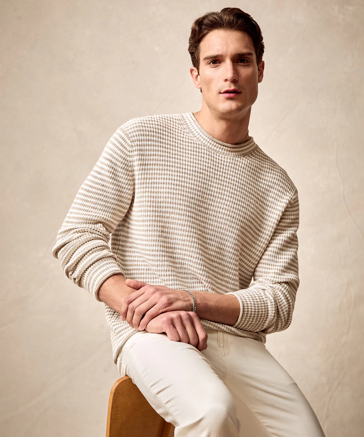 TODD SNYDER LINEN-COTTON CREWNECK IN BISQUE