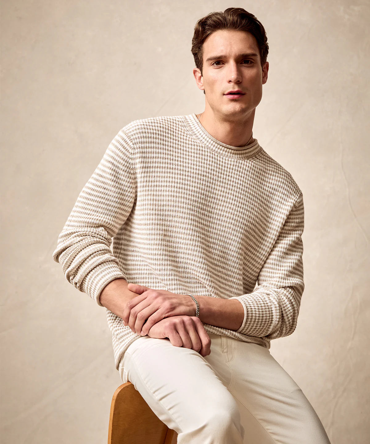 TODD SNYDER LINEN-COTTON CREWNECK IN BISQUE in BISQUE — view 2