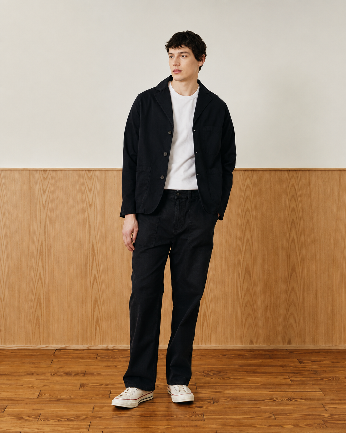 CORRIDOR TWILL BLAZER IN BLACK