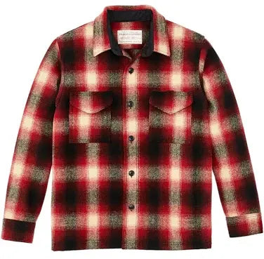 FILSON MACKINAW WOOL JAC SHIRT IN RED BLACK WHITE OMBRE