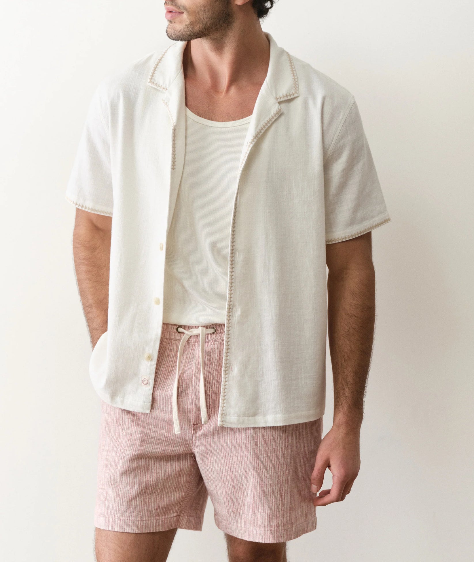 MARINE LAYER EMBROIDERED RESORT SHIRT IN WHITE in WHITE — view 2