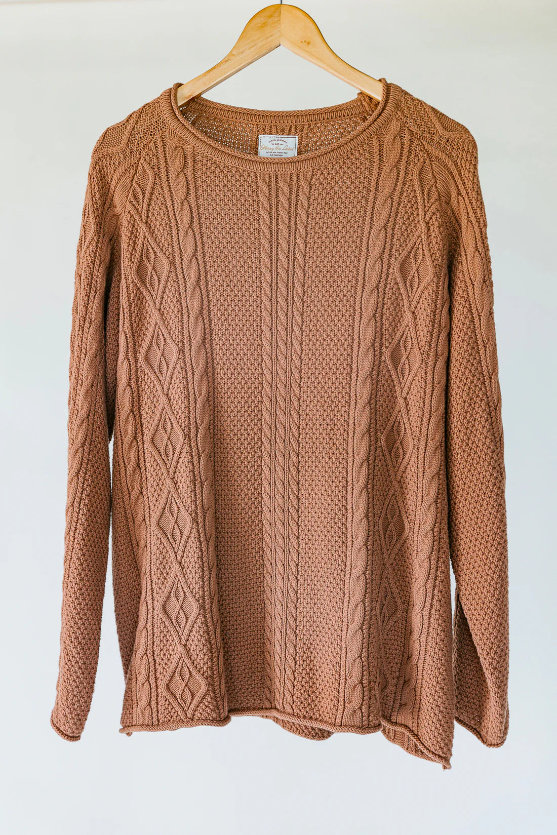 OTTWAY THE LABEL RORY CABLE KNIT SWEATER IN BROWN