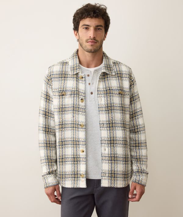MARINE LAYER MAX TWILL OVERSHIRT IN NATURAL/BLUE PLAID in NATURAL/BLUE PLAID — main product view