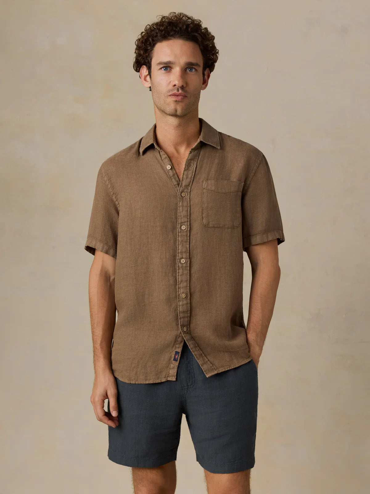 FAHERTY SS PALMA LINEN SHIRT IN ISLAND BROWN in ISLAND BROWN — main product view