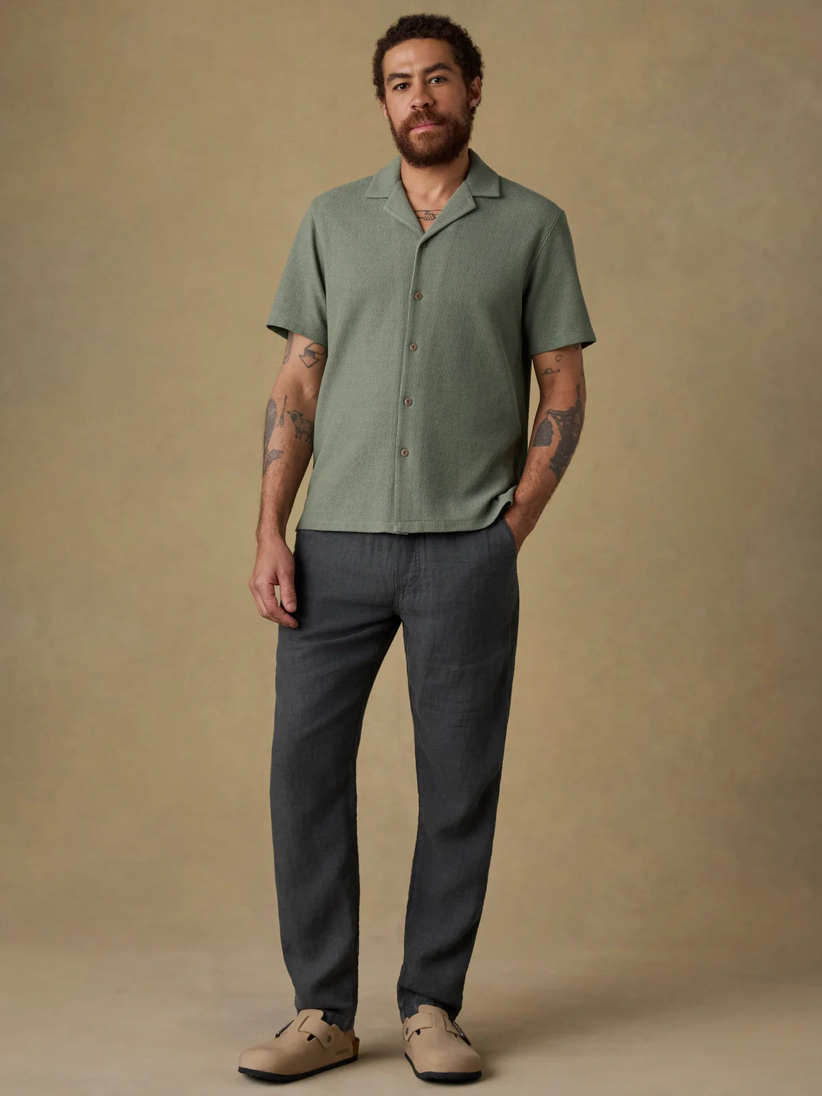 FAHERTY LINEN DRAWSTRING PANT IN WASHED BLACK in WASHED BLACK — view 2
