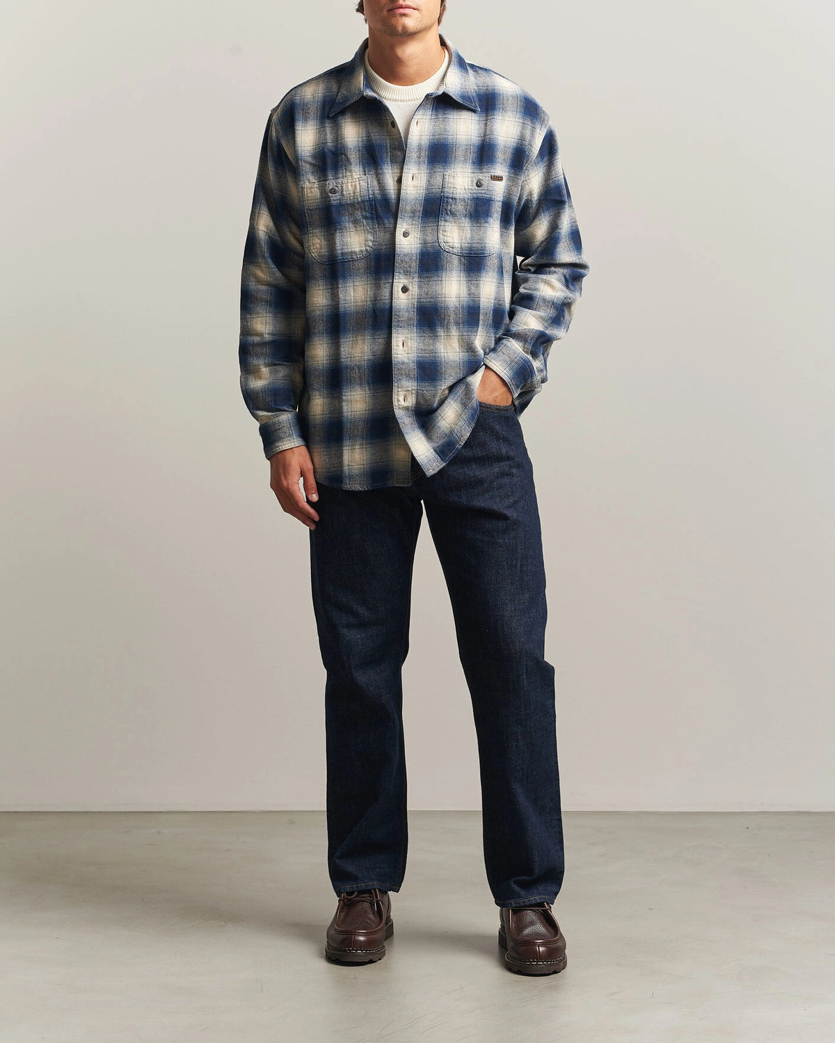 NUDIE JEANS JULIAN WORKER SHIRT IN CHECKED BLUE