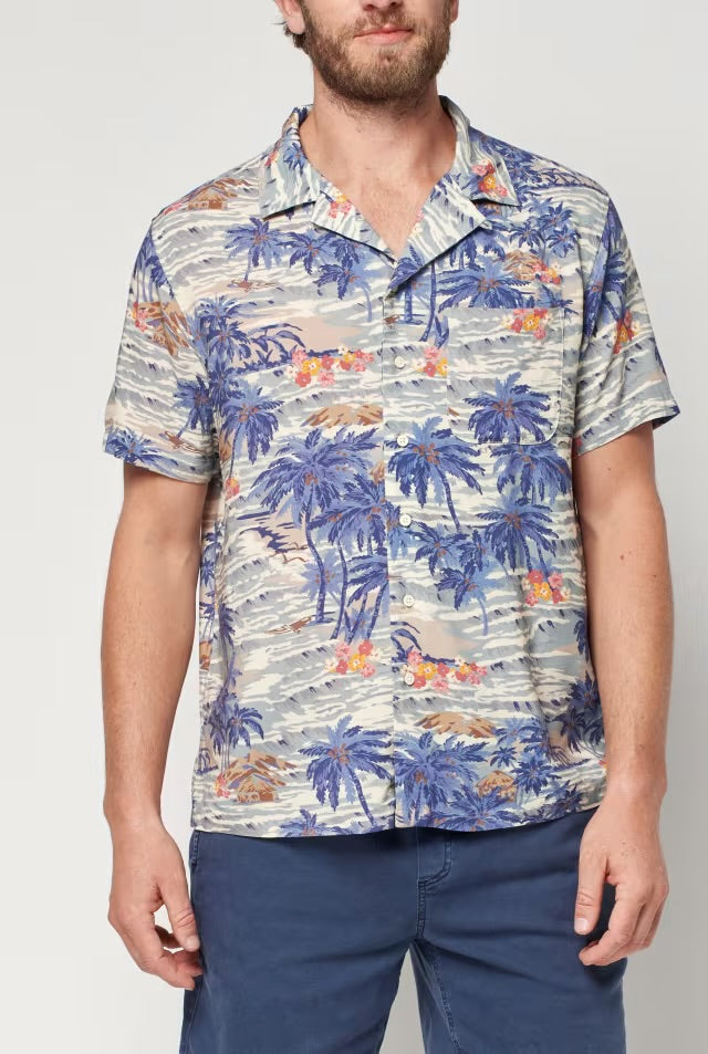 FAHERTY LINEN LAGUNA SHIRT IN SOUTH PACIFIC SWELL