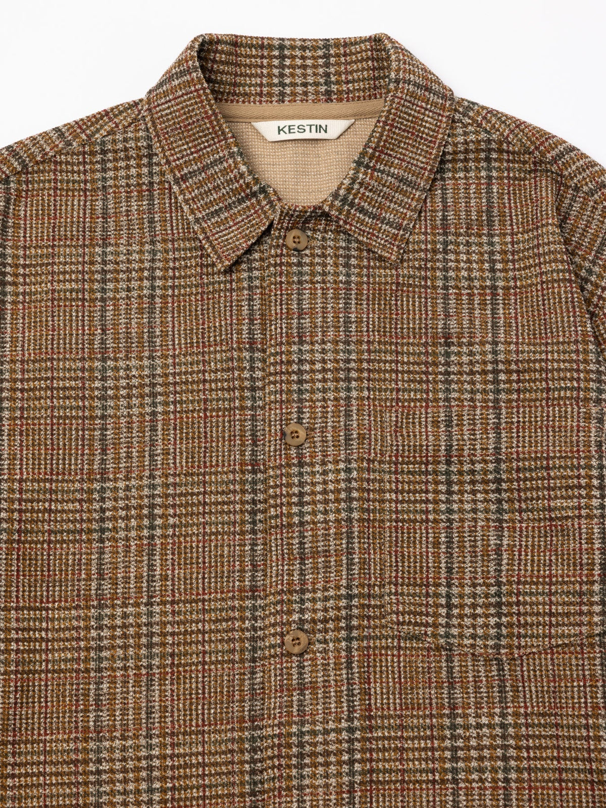 KESTIN PORTREE OVERSHIRT IN PEAT PRINTED CHECK JERSEY