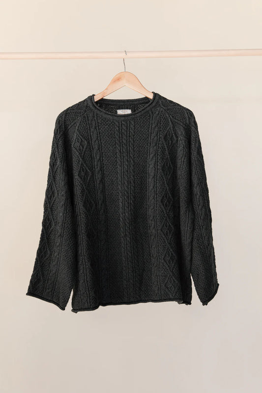 OTTWAY THE LABEL RORY CABLE KNIT SWEATER IN CHARCOAL