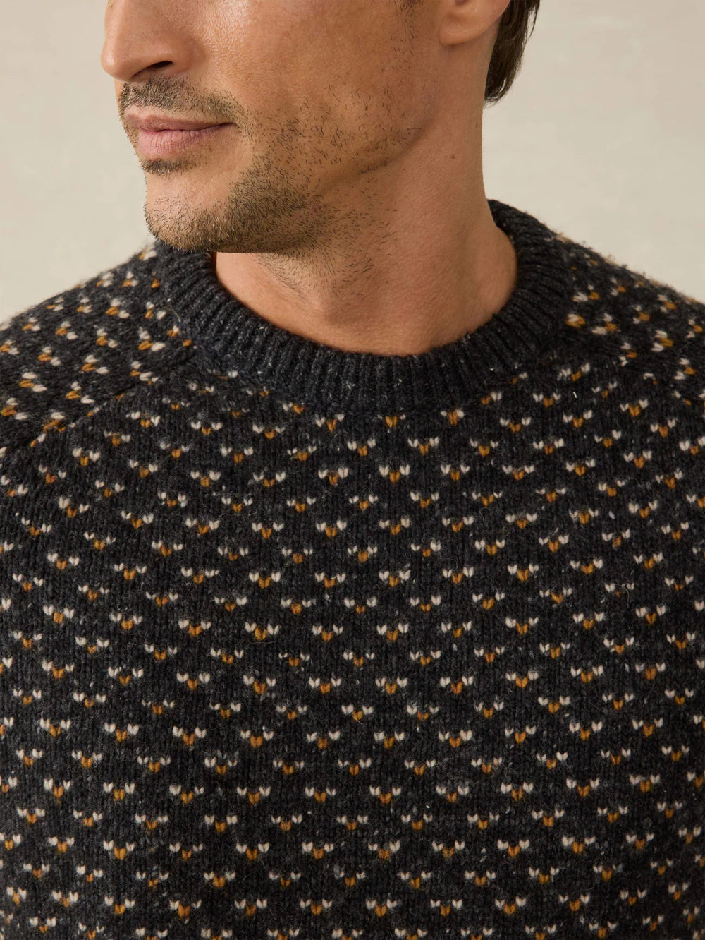 FAHERTY DONEGAL CREW SWEATER IN CHARCOAL BIRDSEYE MARL