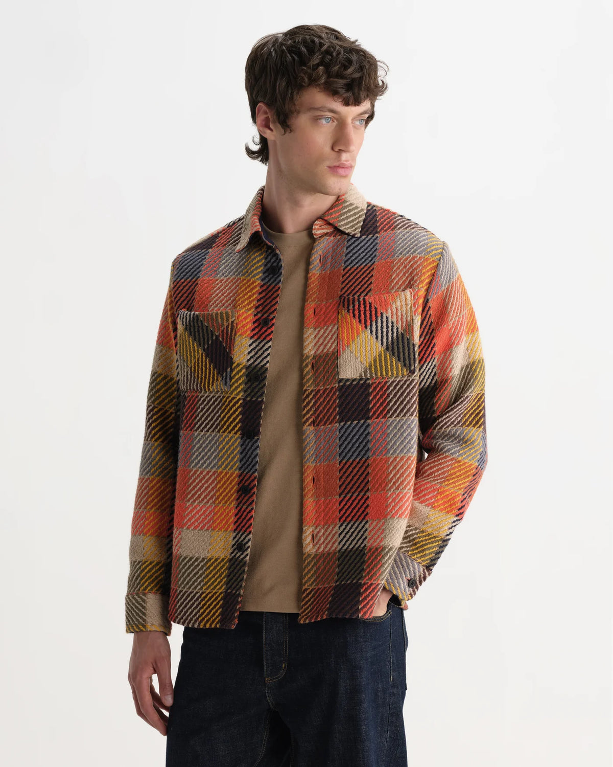 WAX LONDON WHITING OVERSHIRT IN PIKE CHECK ORANGE