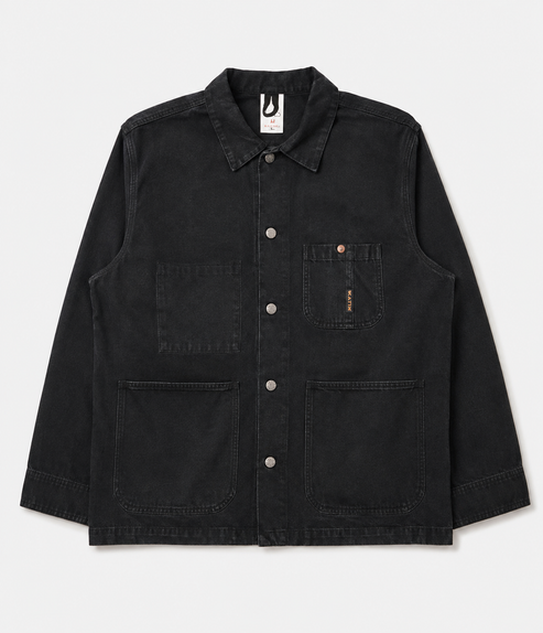 NUDIE JEANS HOWIE CHORE JACKET IN DUCK CANVAS BLACK product view