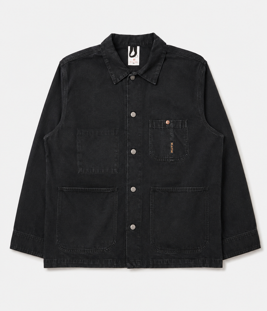 NUDIE JEANS HOWIE CHORE JACKET IN DUCK CANVAS BLACK