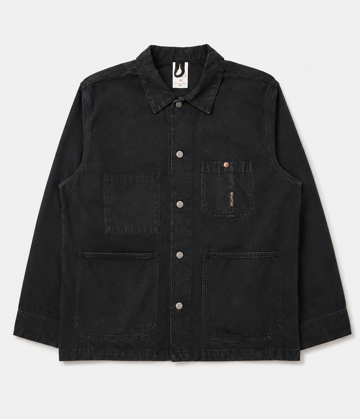 NUDIE JEANS HOWIE CHORE JACKET IN DUCK CANVAS BLACK
