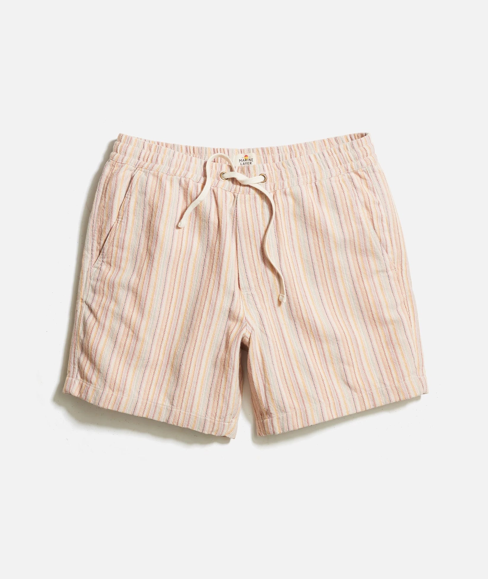 MARINE LAYER 6" SATURDAY TEXTURED BEACH SHORT IN WARM MULTI STRIPE in WARM MULTI STRIPE — main product view
