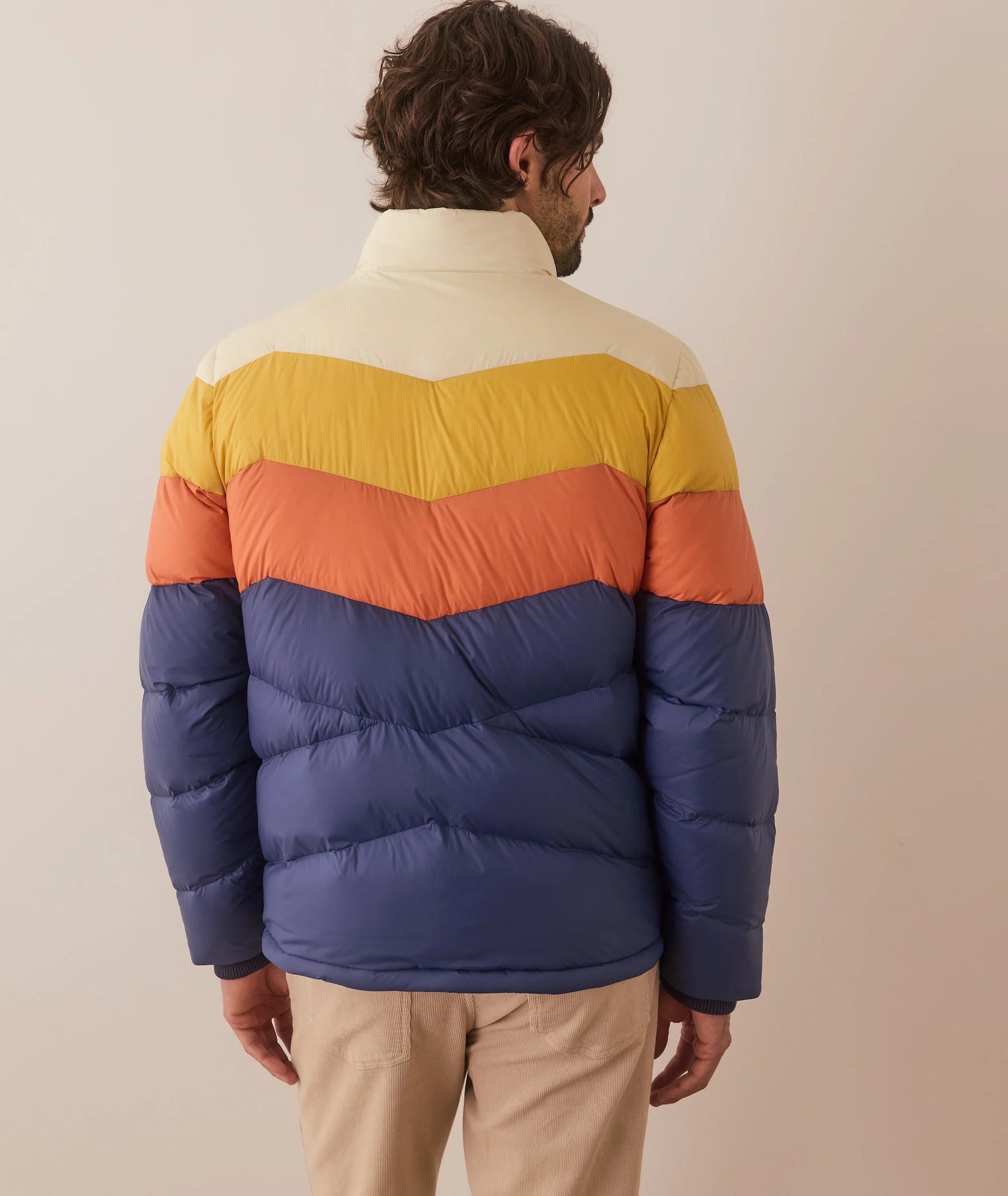 MARINE LAYER COLORBLOCK PUFFER JACKET IN BLUE/ORANGE COLORBLOCK in BLUE/ORANGE COLORBLOCK — view 2