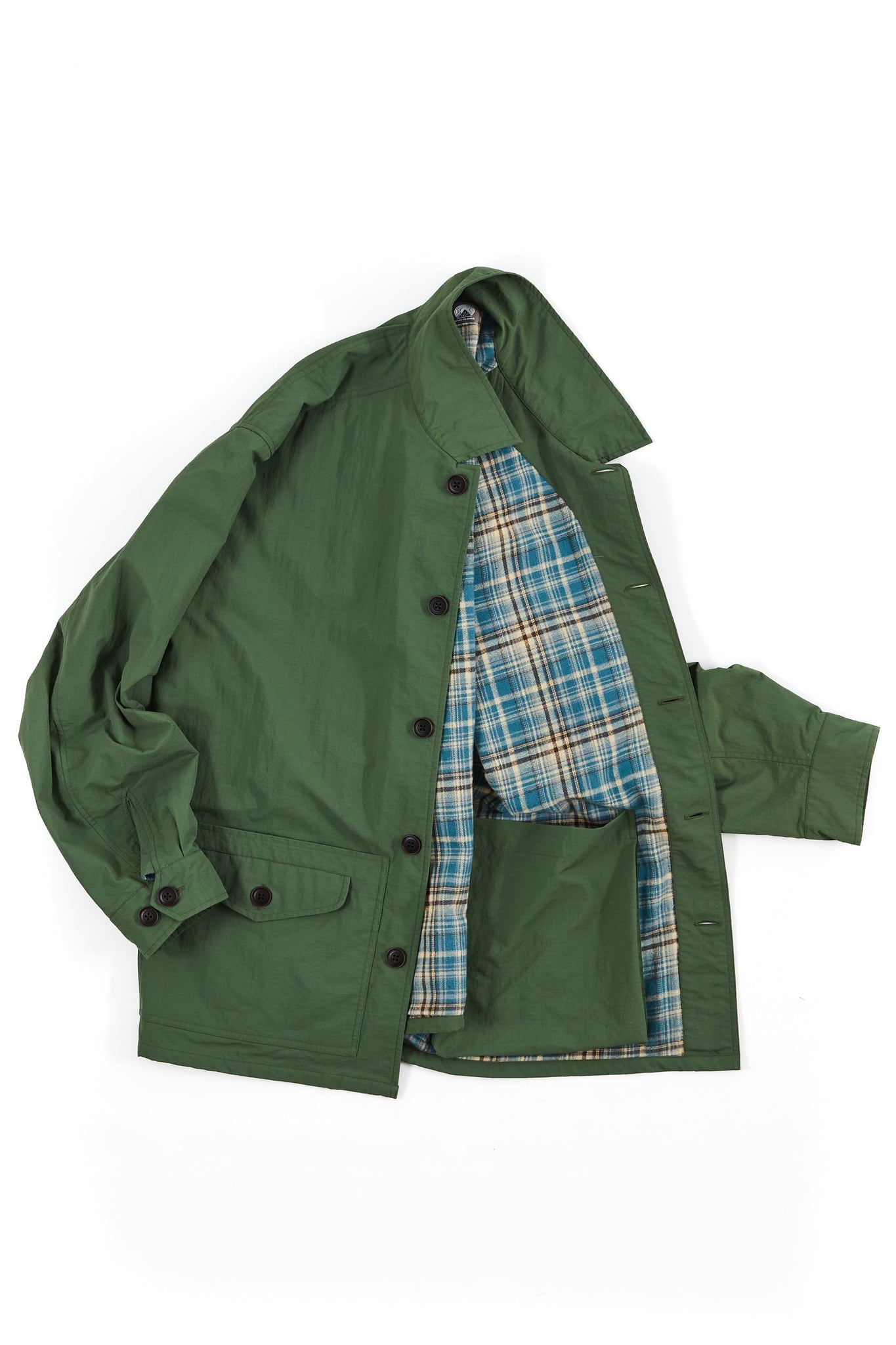 18 EAST POLLICA CHORE COAT IN SUMMER OLIVE MATTE NYLON RIPSTOP in SUMMER OLIVE MATTE NYLON RIPSTOP — view 2
