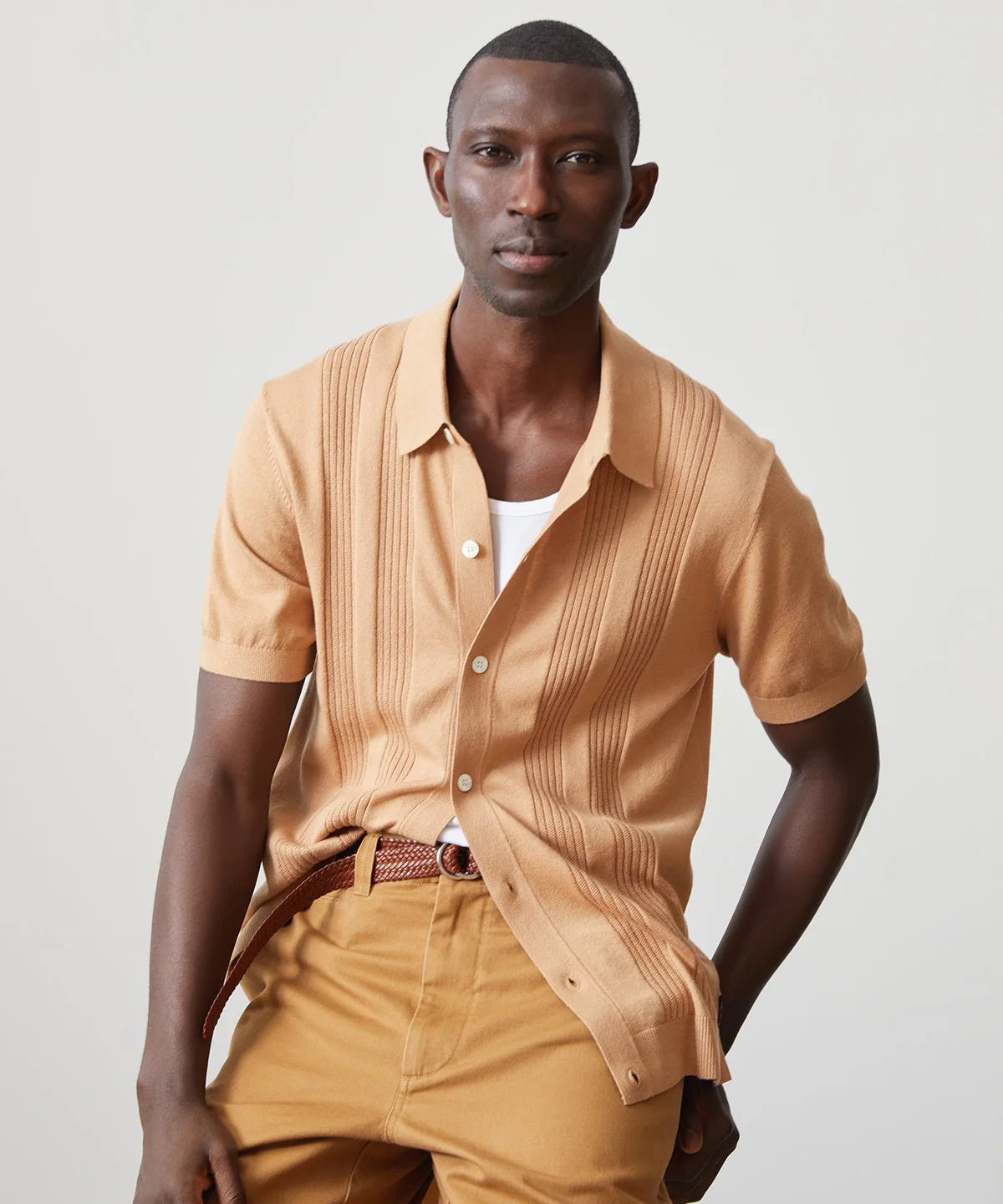 TODD SNYDER SILK COTTON RIBBED FULL PLACKET POLO IN PINE CONE in PINE CONE — view 2
