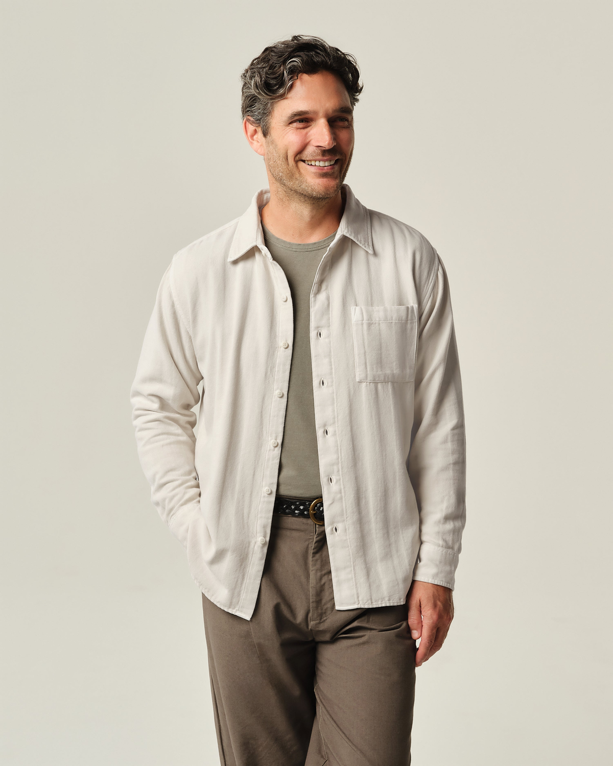ALEX CRANE HERRINGBONE FLANNEL SHIRT IN CREAM