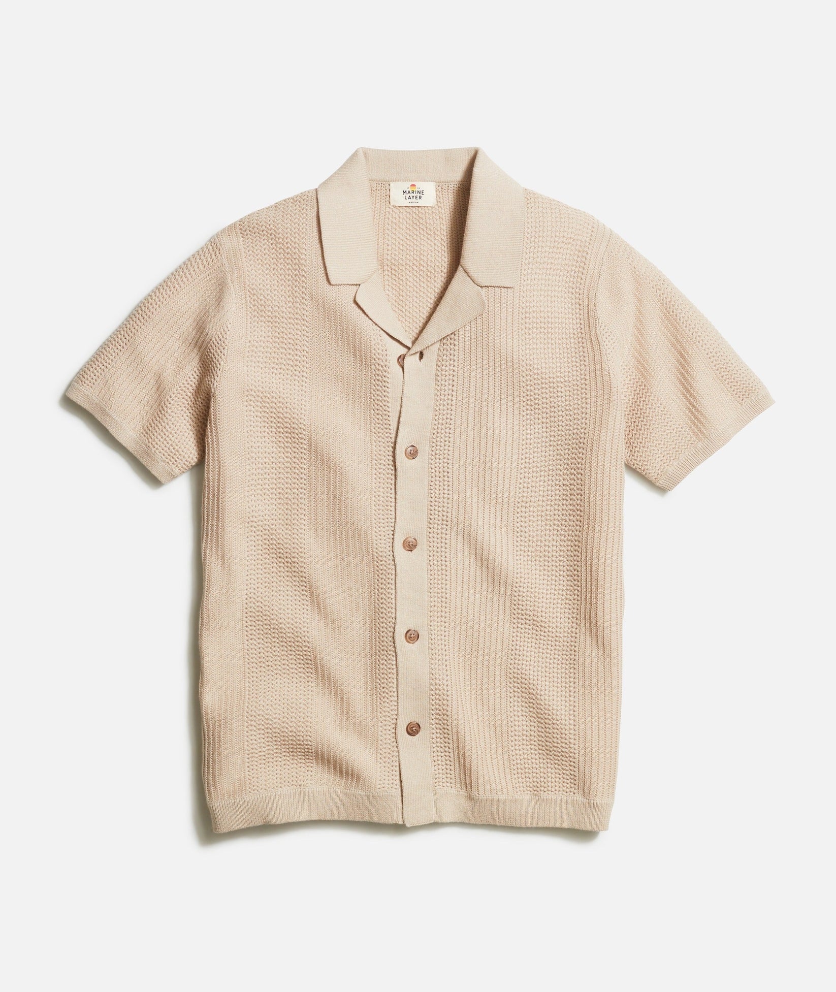 MARINE LAYER ASHER SWEATER RESORT SHIRT IN SAND in SAND — main product view