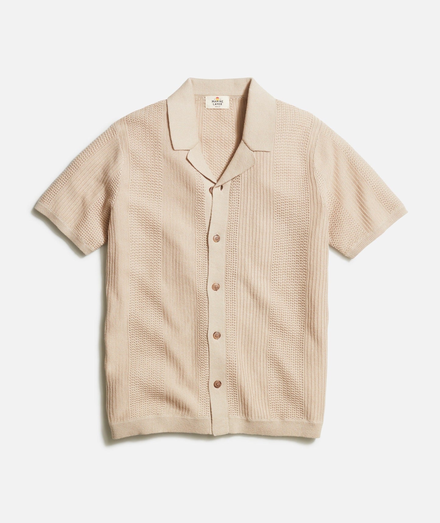 MARINE LAYER ASHER SWEATER RESORT SHIRT IN SAND