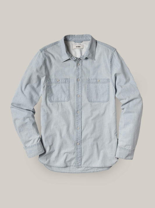 BUCK MASON CHAMBRAY WORK SHIRT IN LIGHT WASH