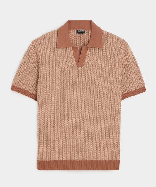TODD SNYDER LINEN GEOMETRIC MONTAUK SWEATER POLO IN BAJA DUNES