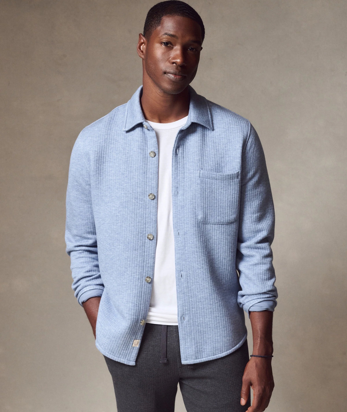 MARINE LAYER CORBET QUILTED OVERSHIRT IN NORDIC BLUE