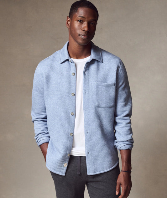MARINE LAYER CORBET QUILTED OVERSHIRT IN NORDIC BLUE