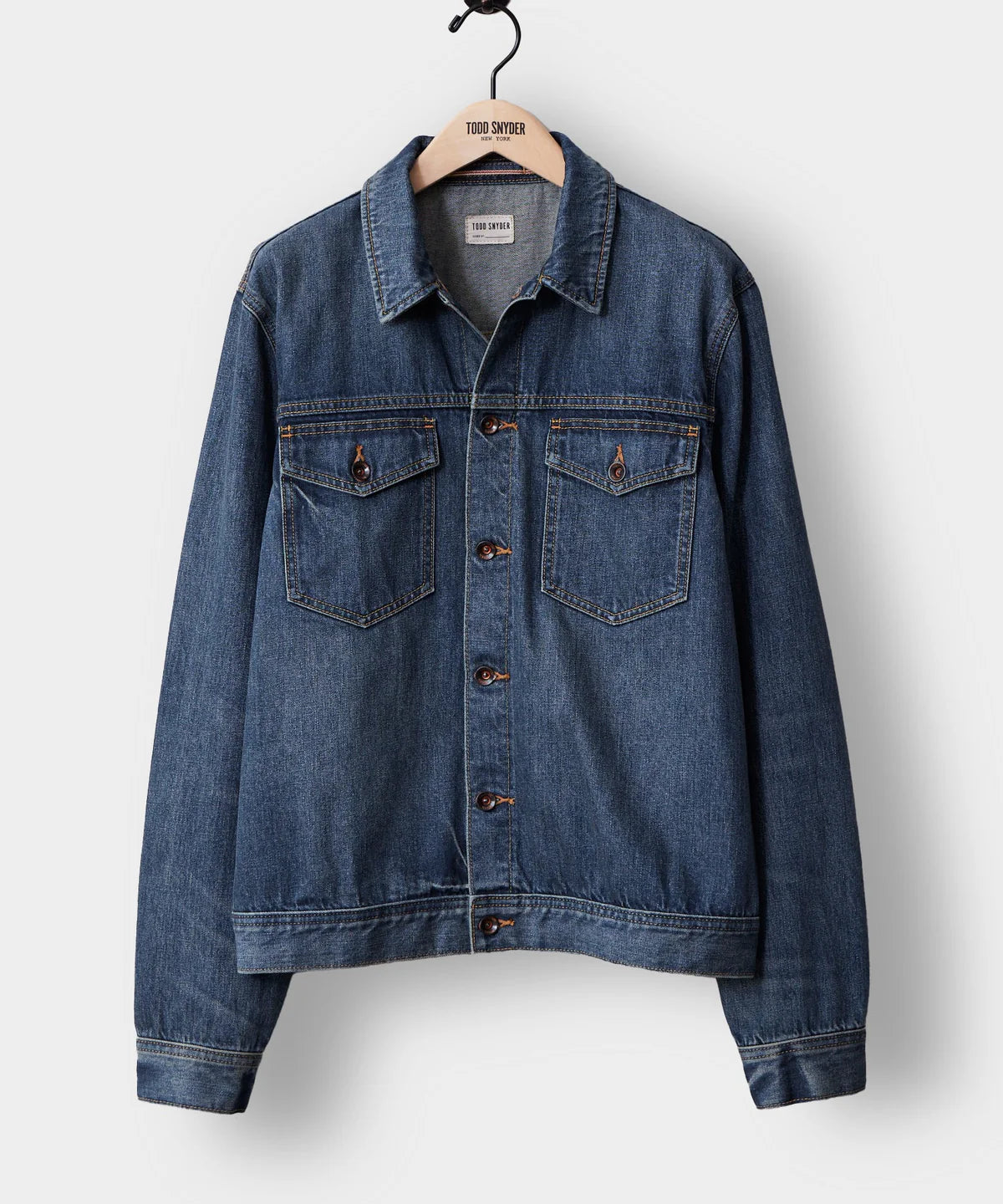 TODD SNYDER SELVEDGE DENIM JACKET IN MEDIUM WASH