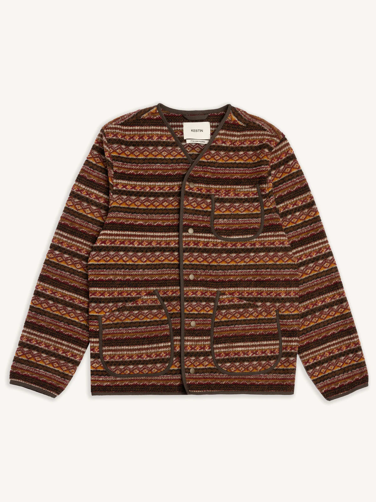 KESTIN NEIST CARDIGAN IN UMBER KNITTED FAIRISLE in UMBER KNITTED FAIRISLE — main product view