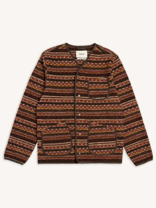 KESTIN NEIST CARDIGAN IN UMBER KNITTED FAIRISLE