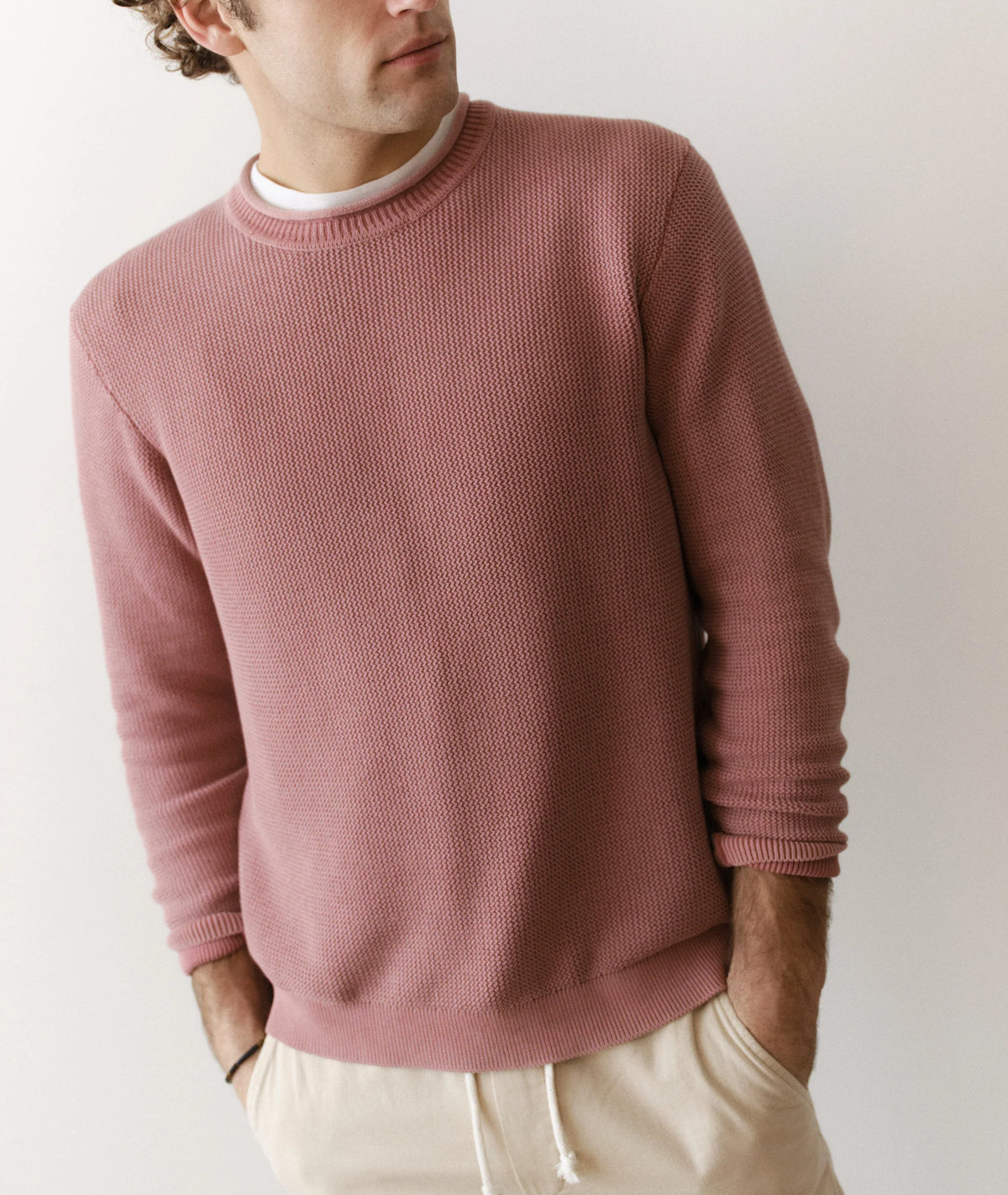 MARINE LAYER NOAH ROLL NECK SWEATER IN WITHERED ROSE