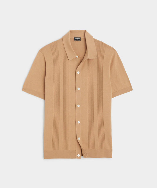 TODD SNYDER SILK COTTON RIBBED FULL PLACKET POLO IN PINE CONE