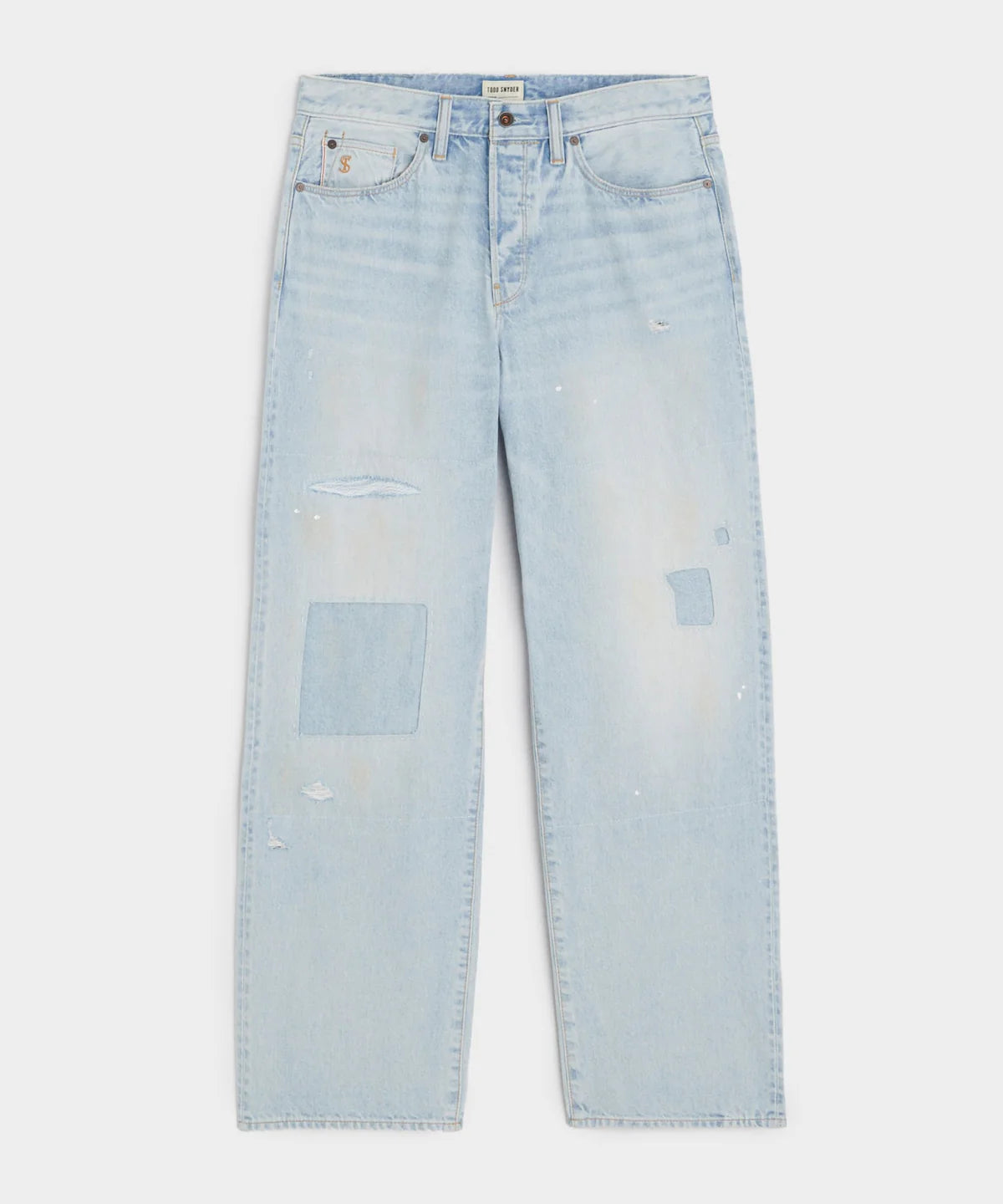 TODD SNYDER RELAXED SELVEDGE JEAN IN DISTRESSED PATCH AND REPAIR in DISTRESSED PATCH AND REPAIR — main product view