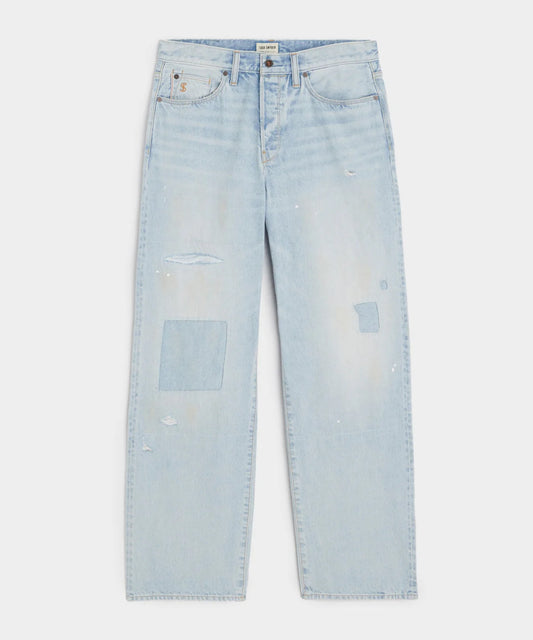 TODD SNYDER RELAXED SELVEDGE JEAN IN DISTRESSED PATCH AND REPAIR