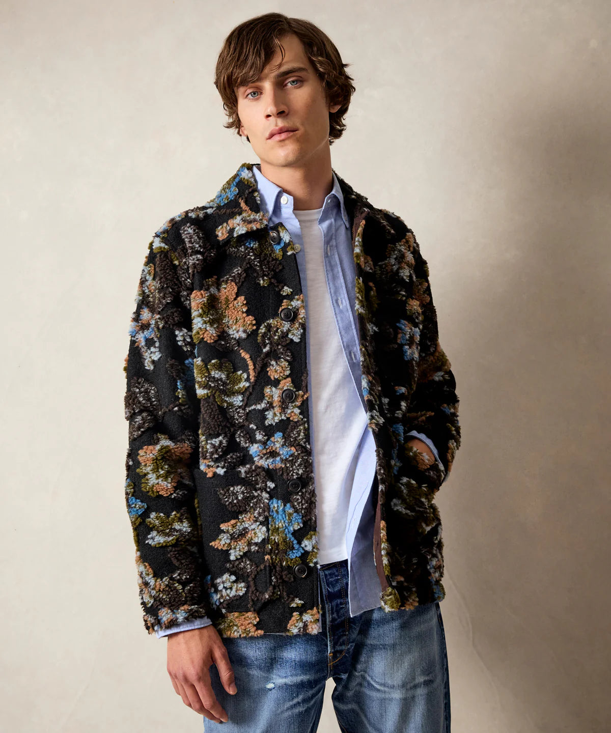 TODD SNYDER SHERPA KNIT CHORE JACKET IN ESPRESSO BEAN in ESPRESSO BEAN — view 3