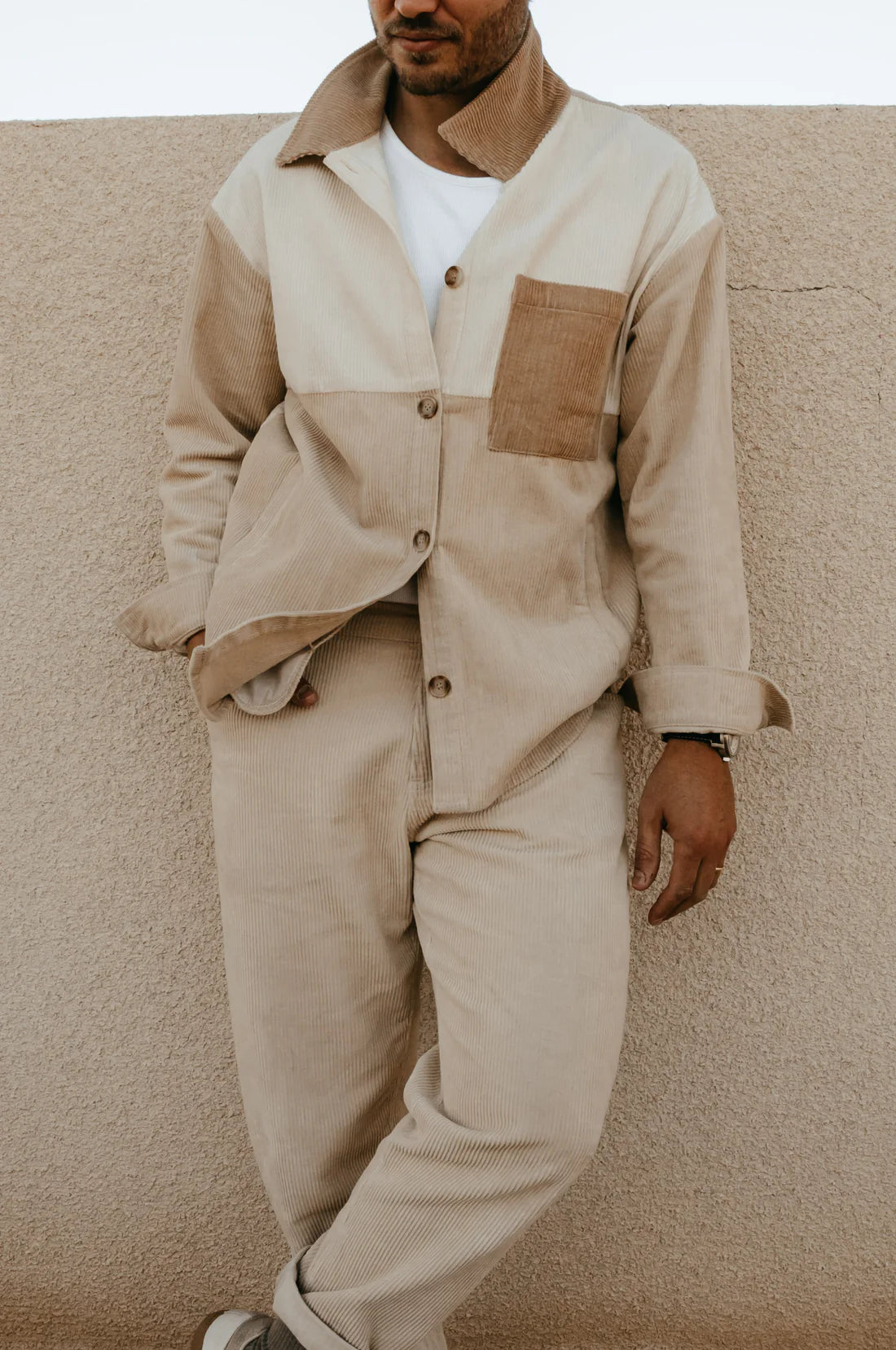 OTTWAY THE LABEL REIS CORD SHIRT/JACKET IN CREAMWOOD in CREAMWOOD — view 2