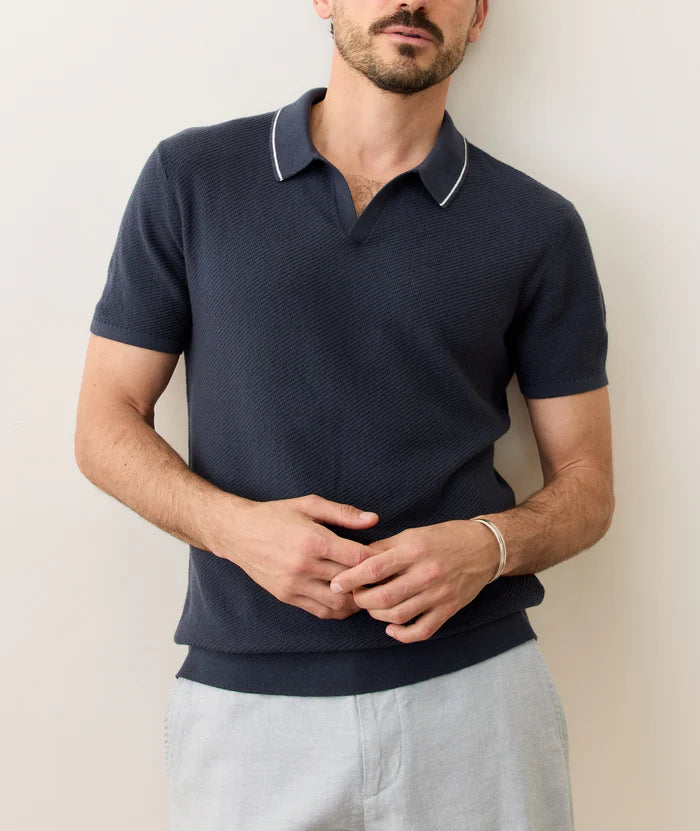 MARINE LAYER GREYSON SWEATER POLO IN INDIA INK in INDIA INK — view 2