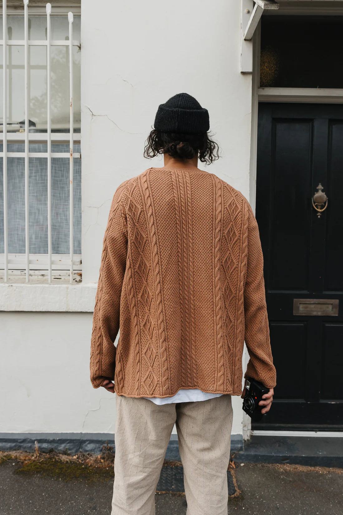 OTTWAY THE LABEL RORY CABLE KNIT SWEATER IN BROWN