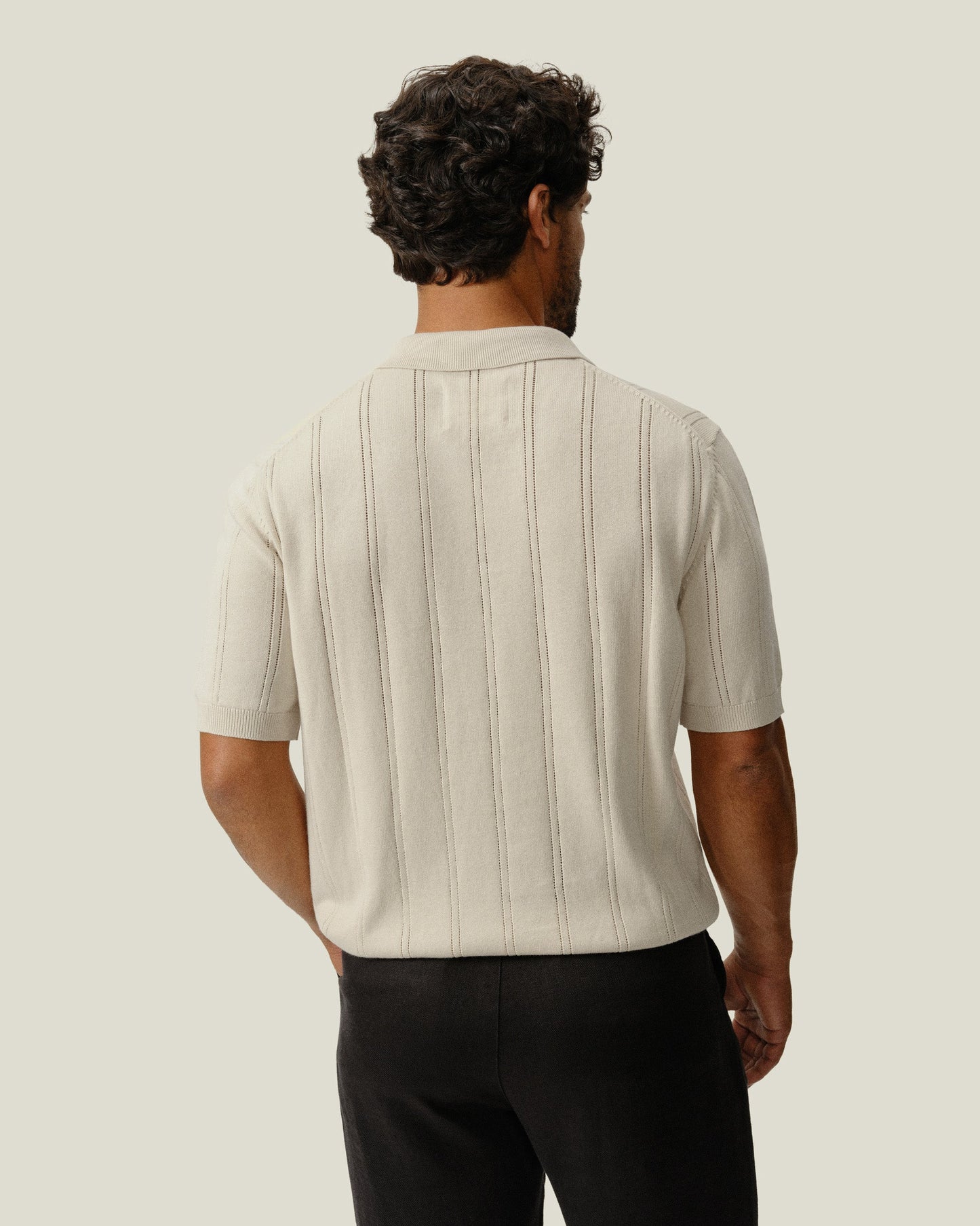 ALEX CRANE LOLO DROP NEEDLE SWEATER POLO IN SHELL