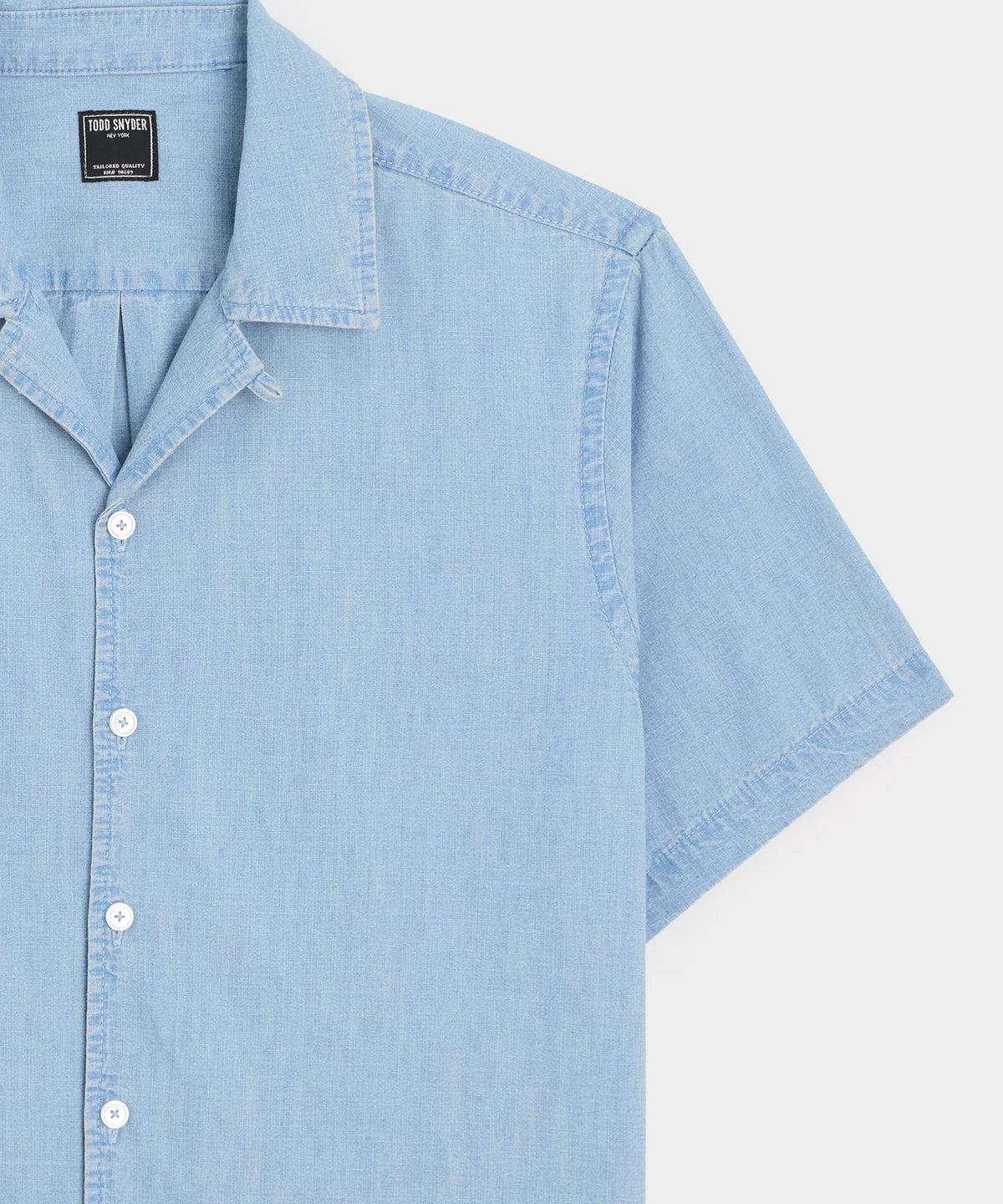 TODD SNYDER CROPPED CHAMBRAY CAMP COLLAR SHIRT IN LIGHT INDIGO in LIGHT INDIGO — view 3