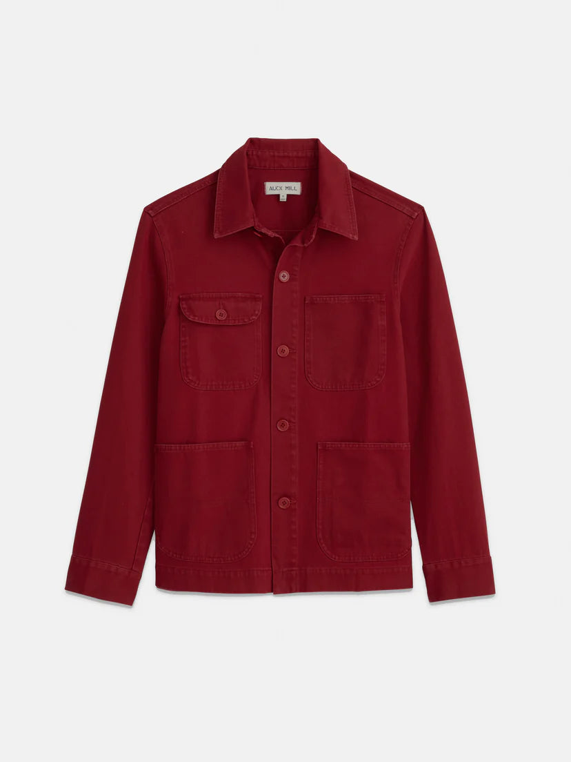 ALEX MILL GARMENT DYED WORK JACKET IN RECYCLED DENIM DARK CRIMSON in RECYCLED DENIM DARK CRIMSON — main product view
