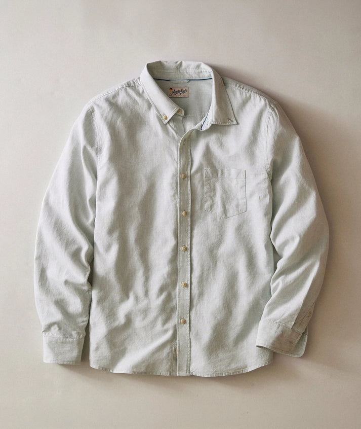 MARINE LAYER BETTER-THAN-LINEN SHIRT IN ICEBERG GREEN STRIPE