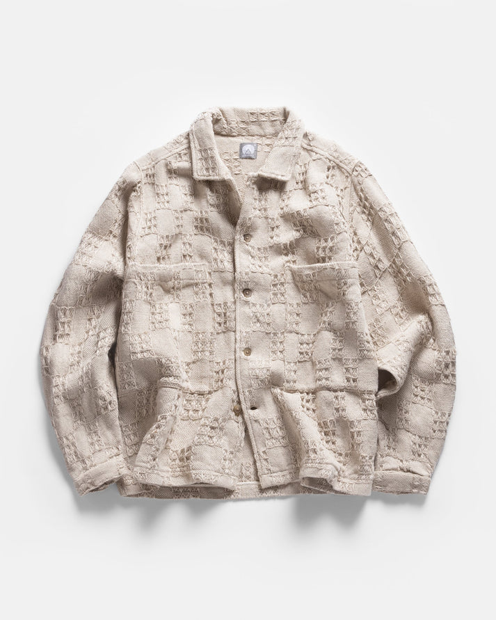 18 EAST SAM SHIRT JACKET IN NATURAL HANDLOOM JACQUARD COTTON